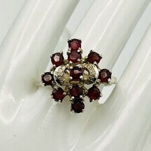 Vintage Sterling Silver Garnet Cluster Statement Ring 925 Size 7.5 MEX AG MNC5